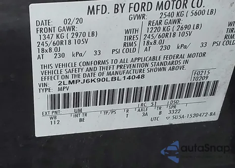 2020 Lincoln Nautilus Reserve из США, поврежденный, VIN 2LMPJ6K90LBL14048